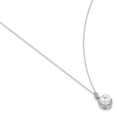 9ct White Gold Pearl Pendant & Chain