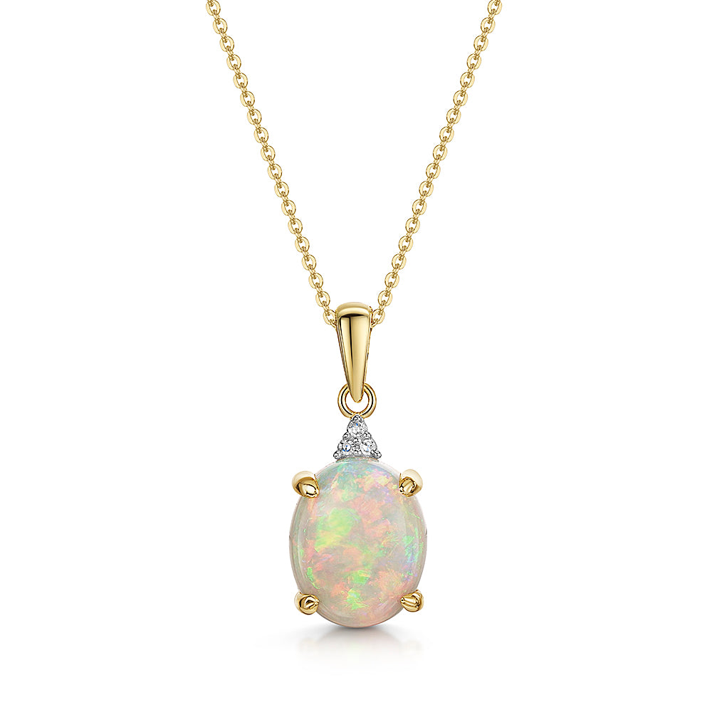 9ct Yellow Gold Opal Pendant & Chain