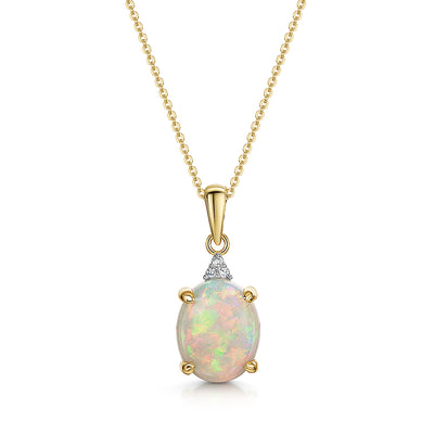 9ct Yellow Gold Opal Pendant & Chain