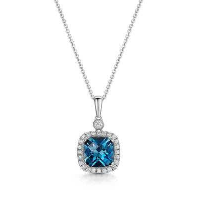 9ct White Gold London Blue Topaz Pendant & Chain