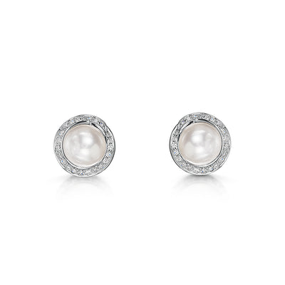 9ct White Gold Pearl & Diamond Stud Earrings