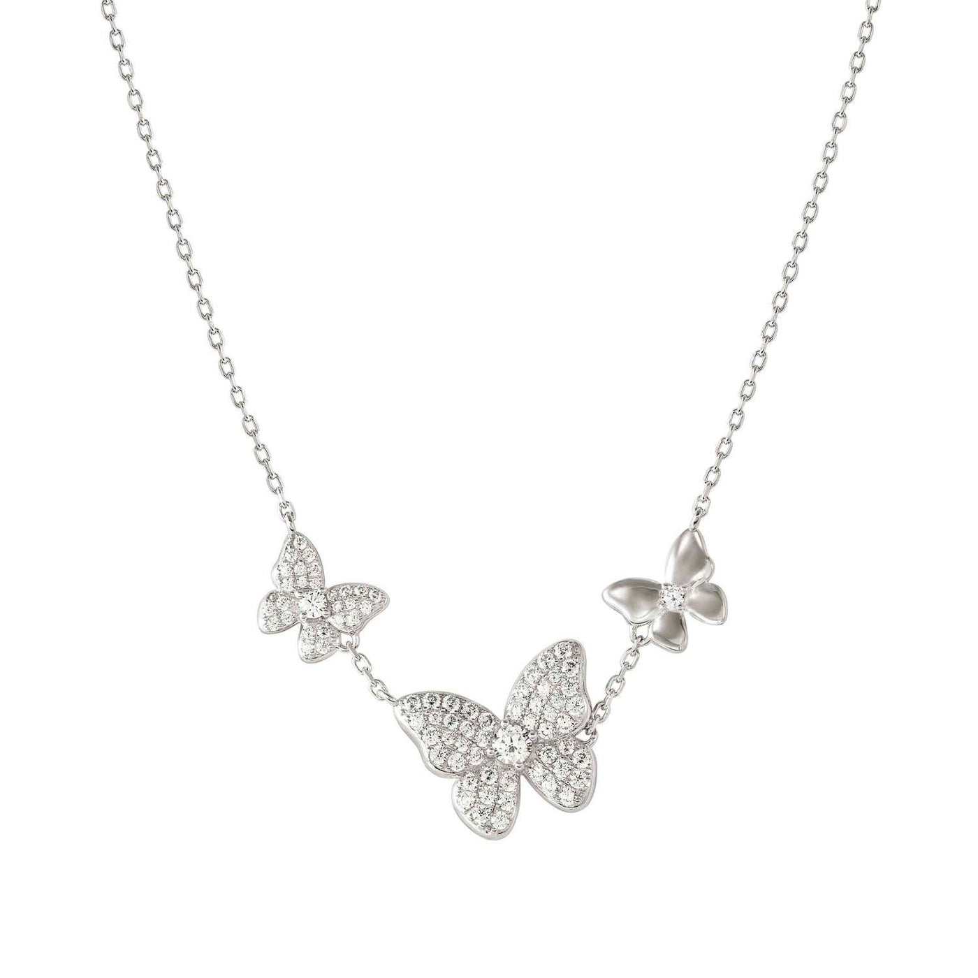 Sterling Silver Trio Butterfly Necklace with Cubic Zirconia