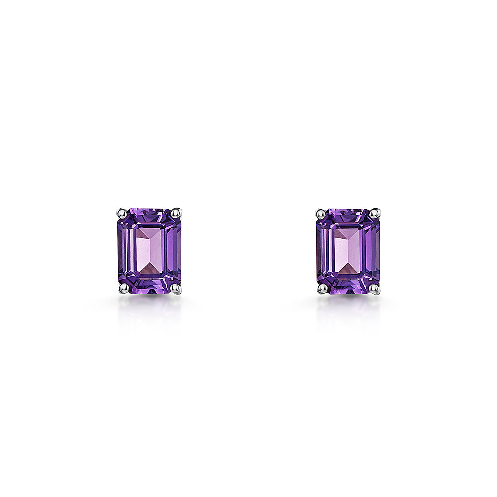 9ct White Gold Amethyst Stud Earrings