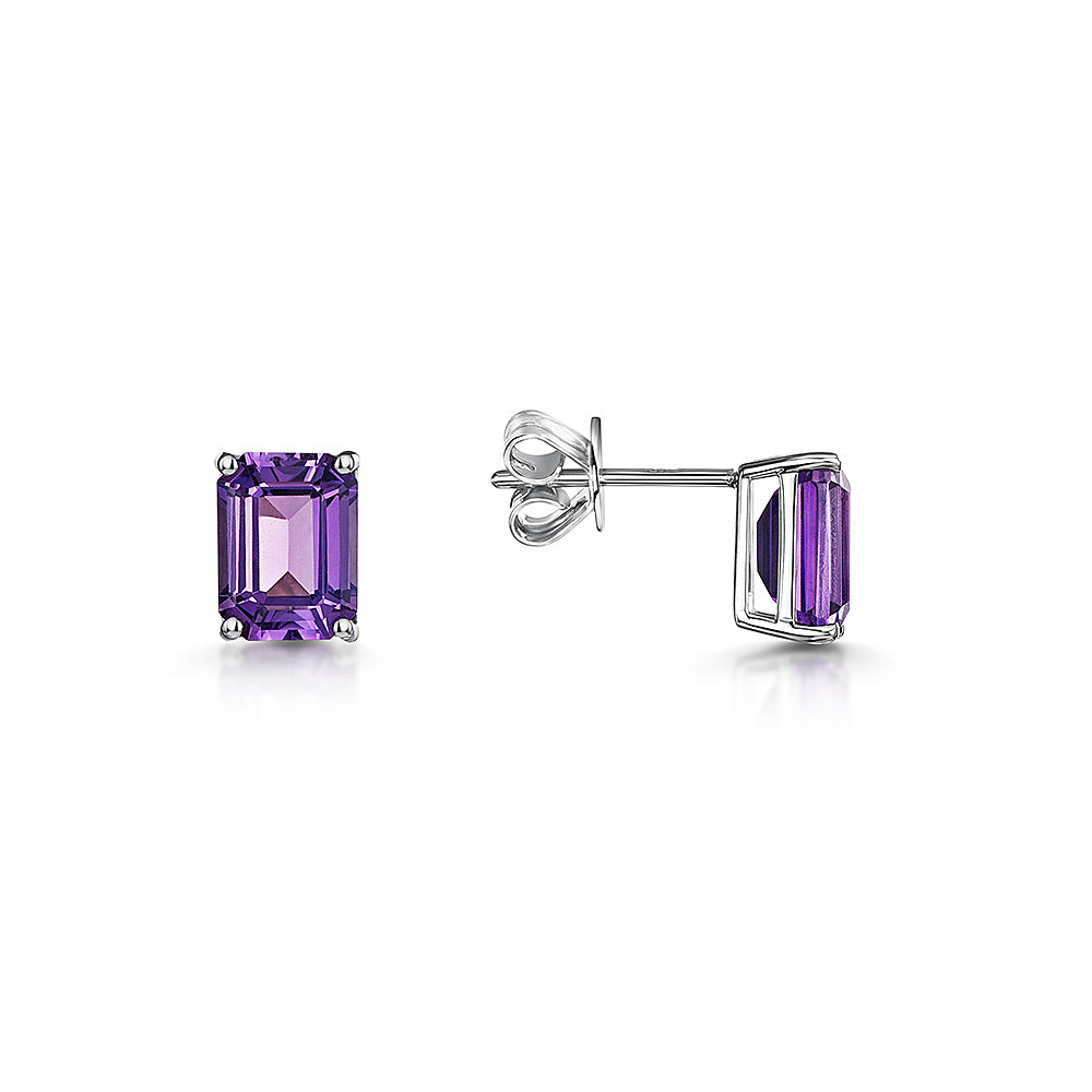 9ct White Gold Amethyst Stud Earrings