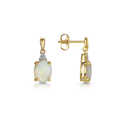 9ct Yellow Gold Opal Drop Earrings