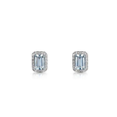 9ct White Gold Aquamarine & Diamond Stud Earrings