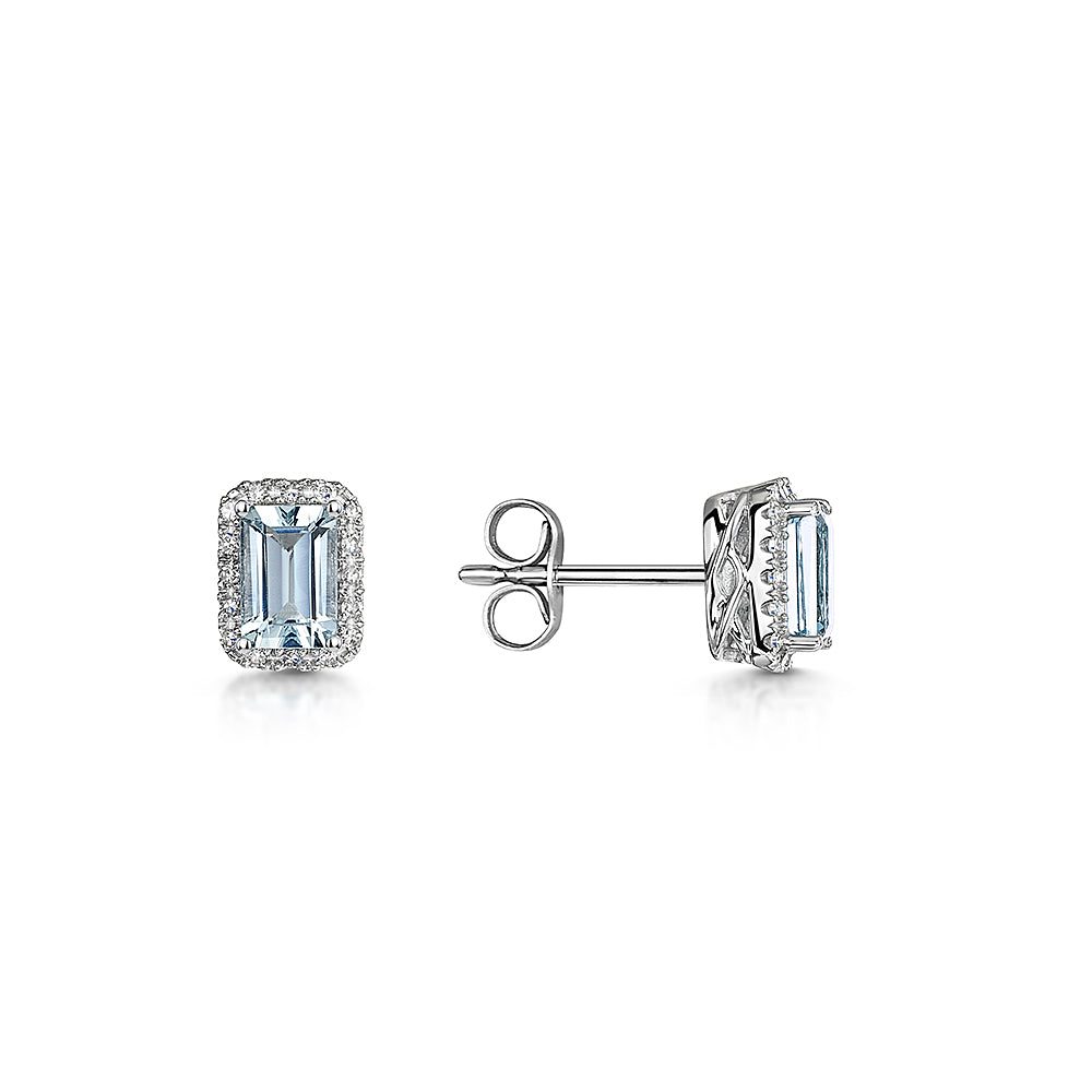 9ct White Gold Aquamarine & Diamond Stud Earrings