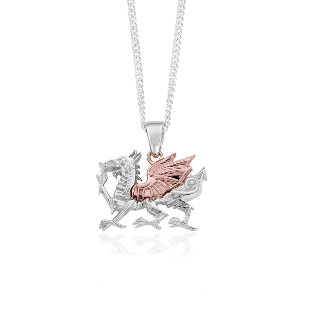 Clogau Silver & 9ct Gold Welsh Dragon Pendant & Chain