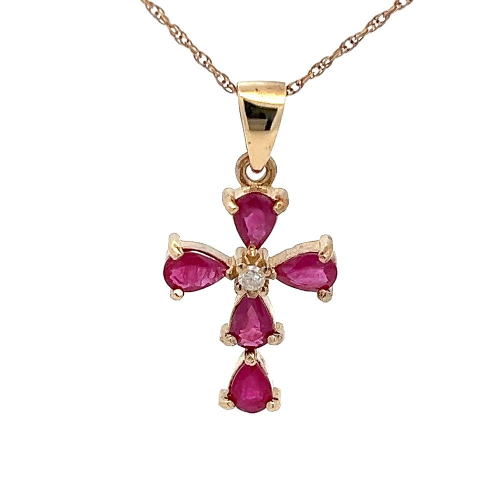 9ct Yellow Gold Ruby Cross & Chain N.V. £1000