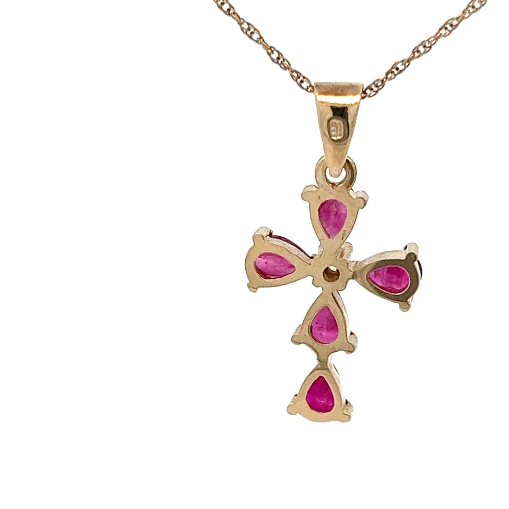 9ct Yellow Gold Ruby Cross & Chain N.V. £1000