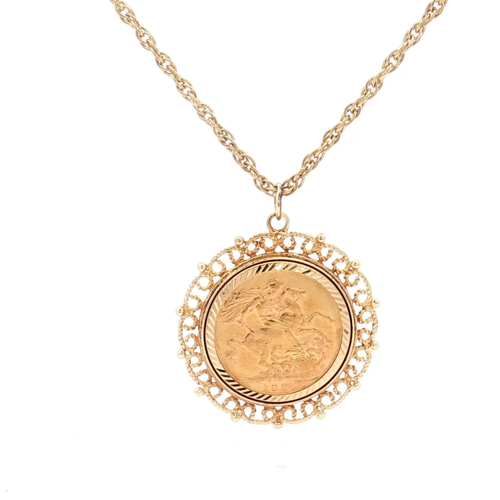 9ct Gold Full Sovereign Pendant & Chain N.V. £3000