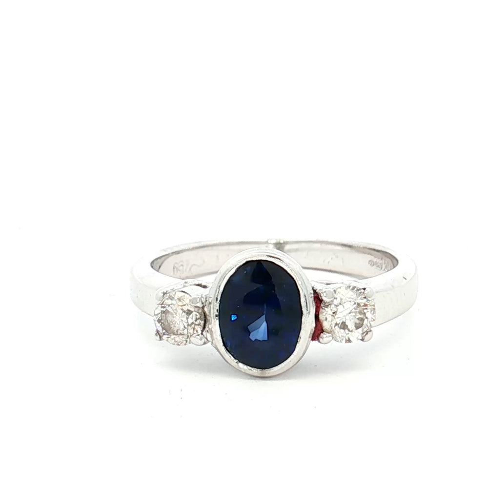 18ct White Gold Sapphire & Diamond 3 Stone Ring N.V. £2800