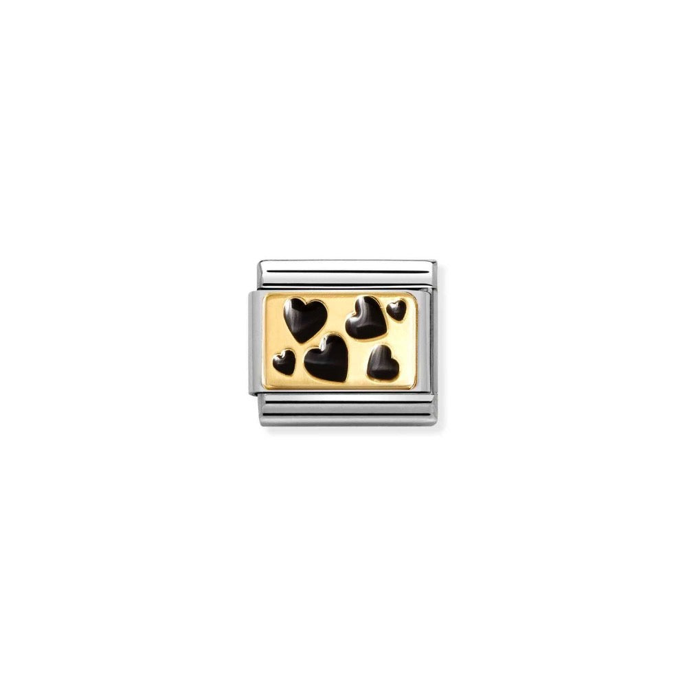 Classic Gold Black Hearts Plaque Charm