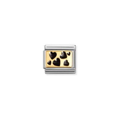 Classic Gold Black Hearts Plaque Charm