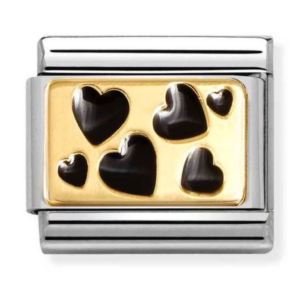 Classic Gold Black Hearts Plaque Charm
