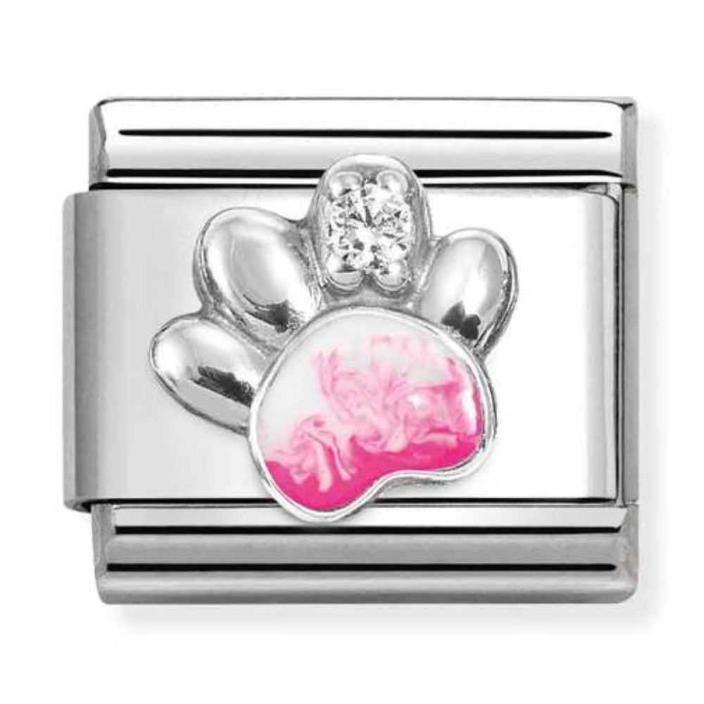 Silvershine White/Pink Paw Charm