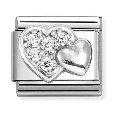 Silvershine Double Heart cz Charm