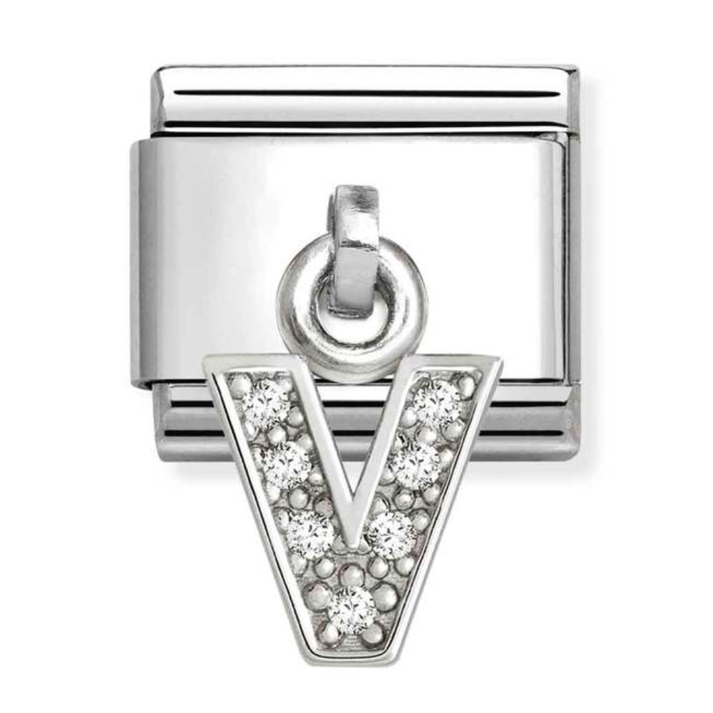 Nomination Silvershine Letter V CZ Drop Charm