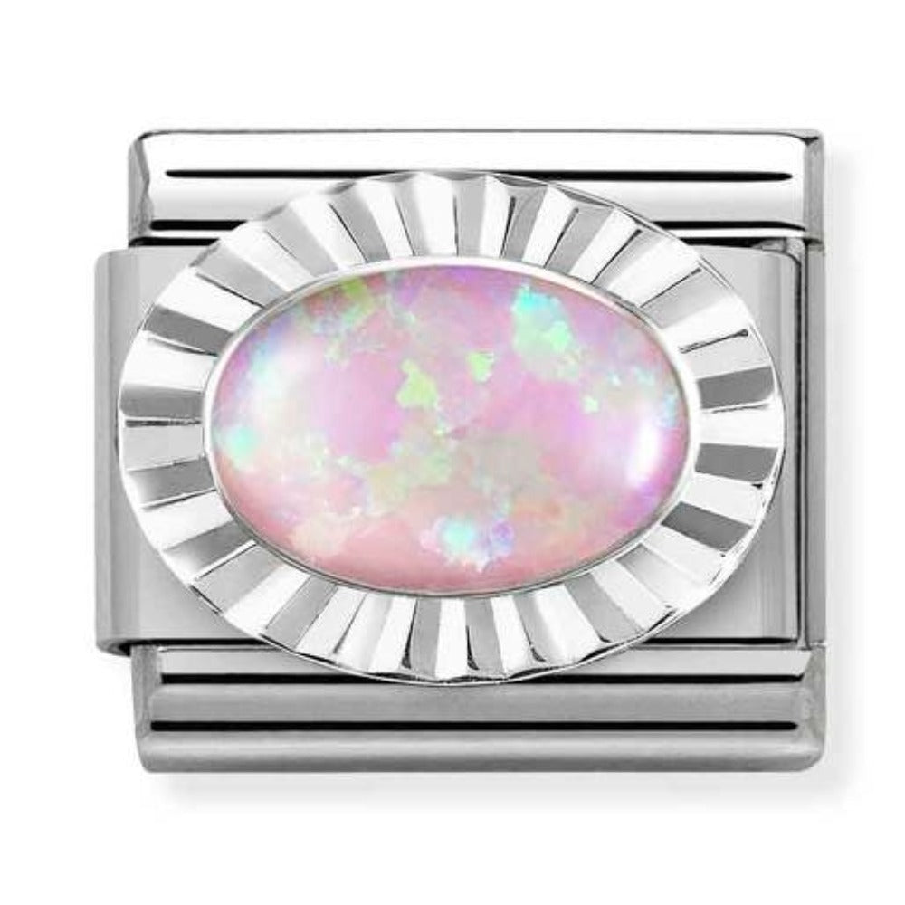 Silvershine Pink Opal Oval Charm
