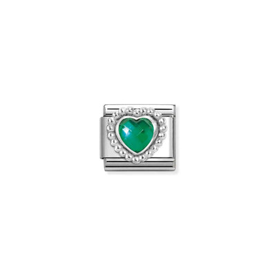 Silvershine Green Heart Stone Charm