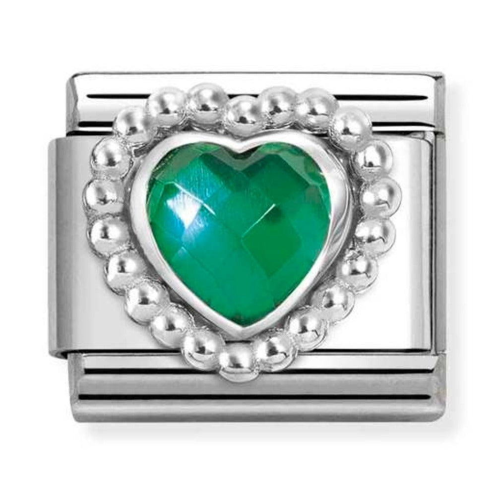 Silvershine Green Heart Stone Charm