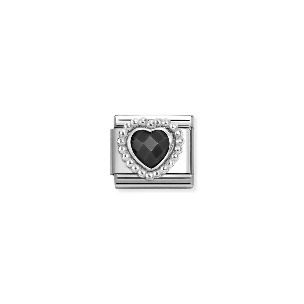 Silvershine Black Heart Stone Charm