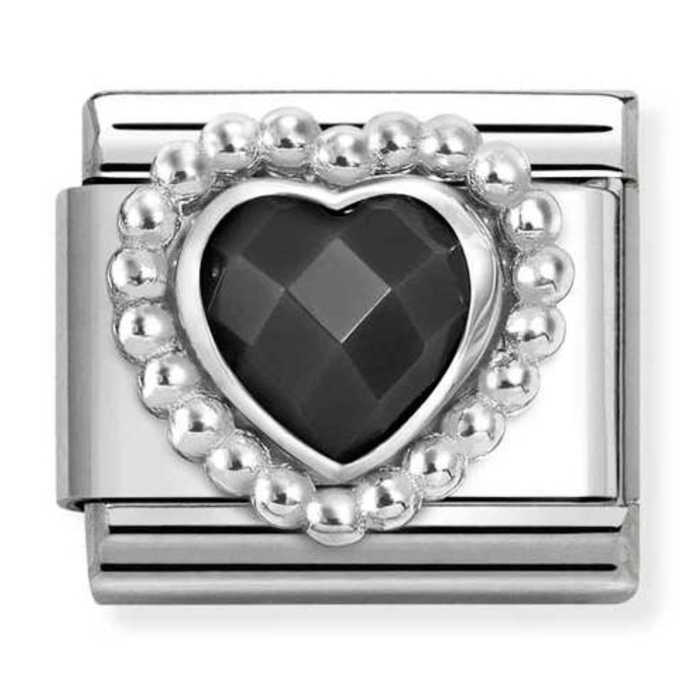 Silvershine Black Heart Stone Charm
