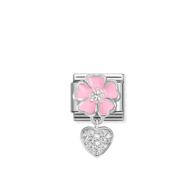 Silvershine Pink Flower Heart cz Charm