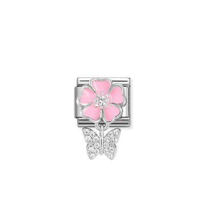 Silvershine Pink Flower Butterfly cz Charm