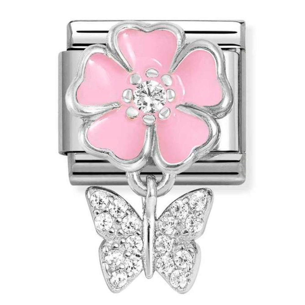 Silvershine Pink Flower Butterfly cz Charm