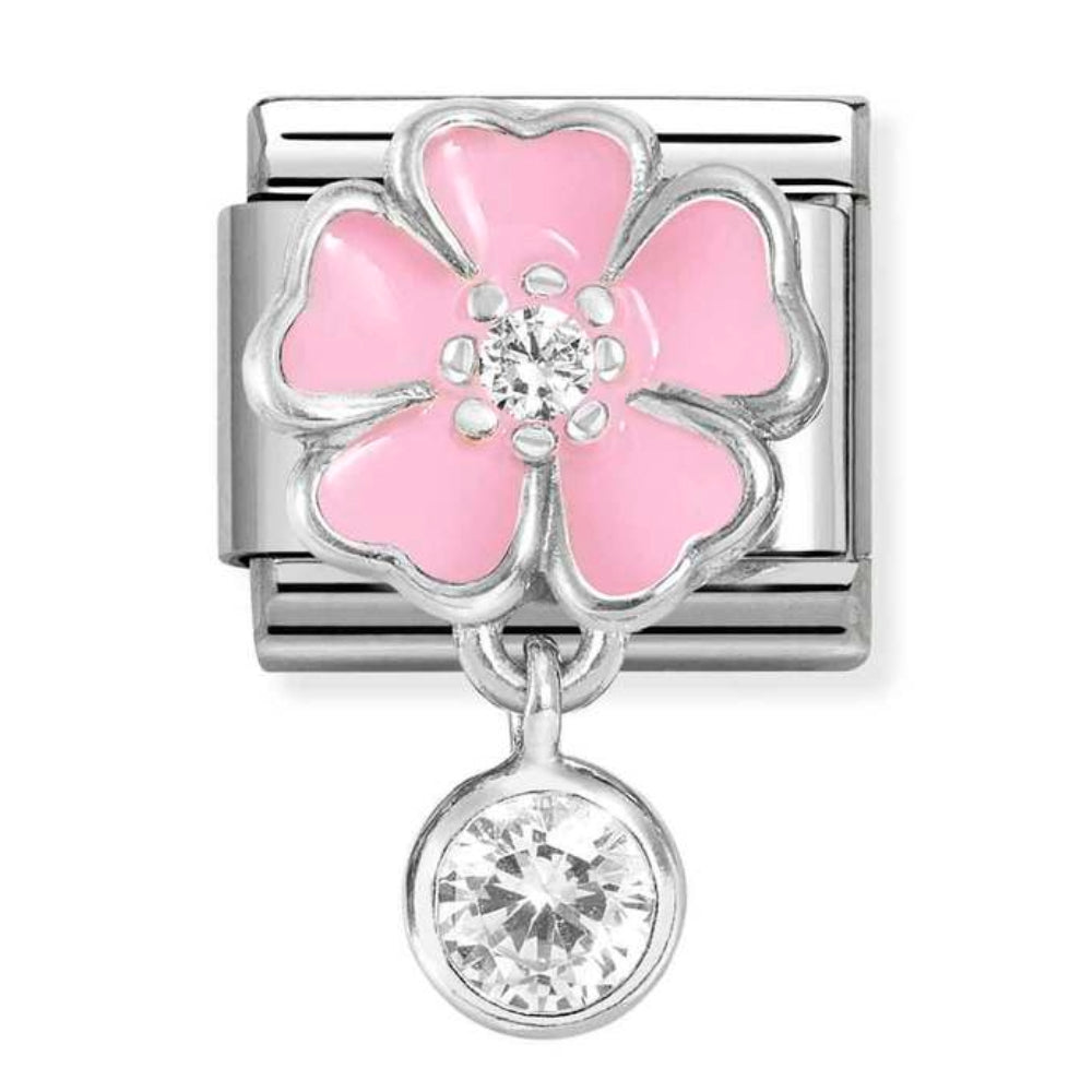 Silvershine Pink Flower cz Charm