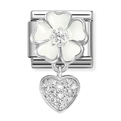 Silvershine White Flower Heart cz Charm