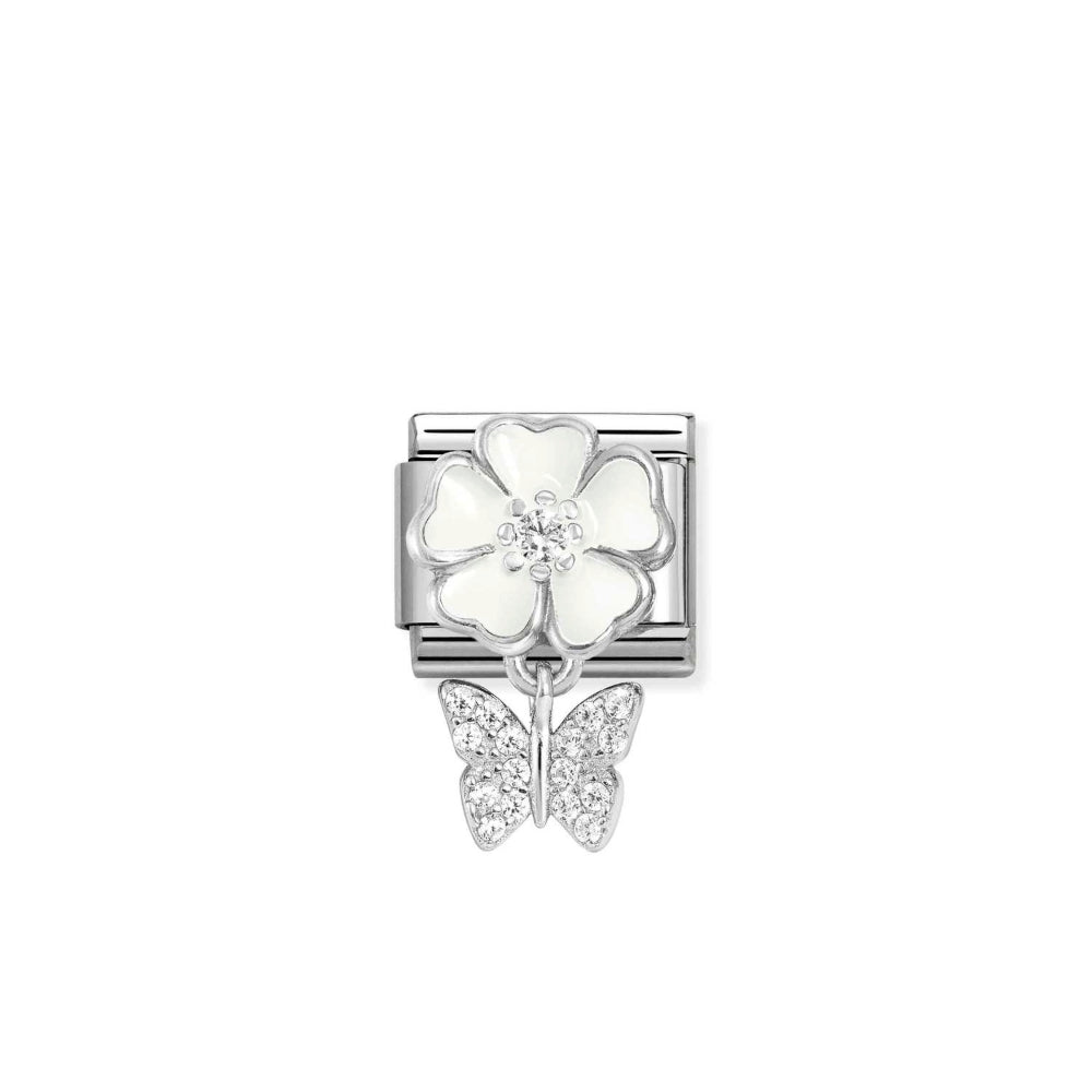 Silvershine White Flower Butterfly cz Charm