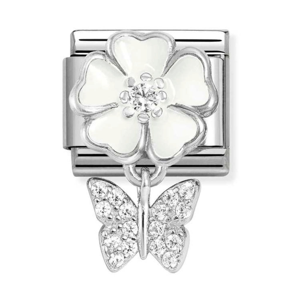 Silvershine White Flower Butterfly cz Charm