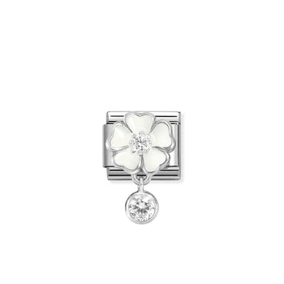 Silvershine White Flower cz Charm