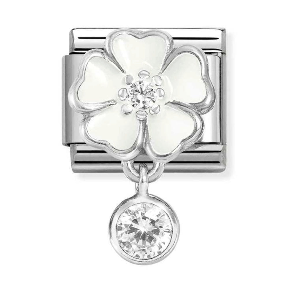 Silvershine White Flower cz Charm