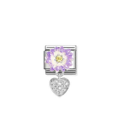 Silvershine Flower Drop Purple CZ Heart Charm