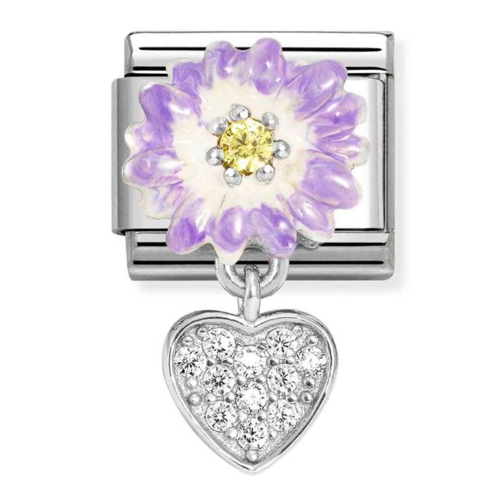 Silvershine Flower Drop Purple CZ Heart Charm