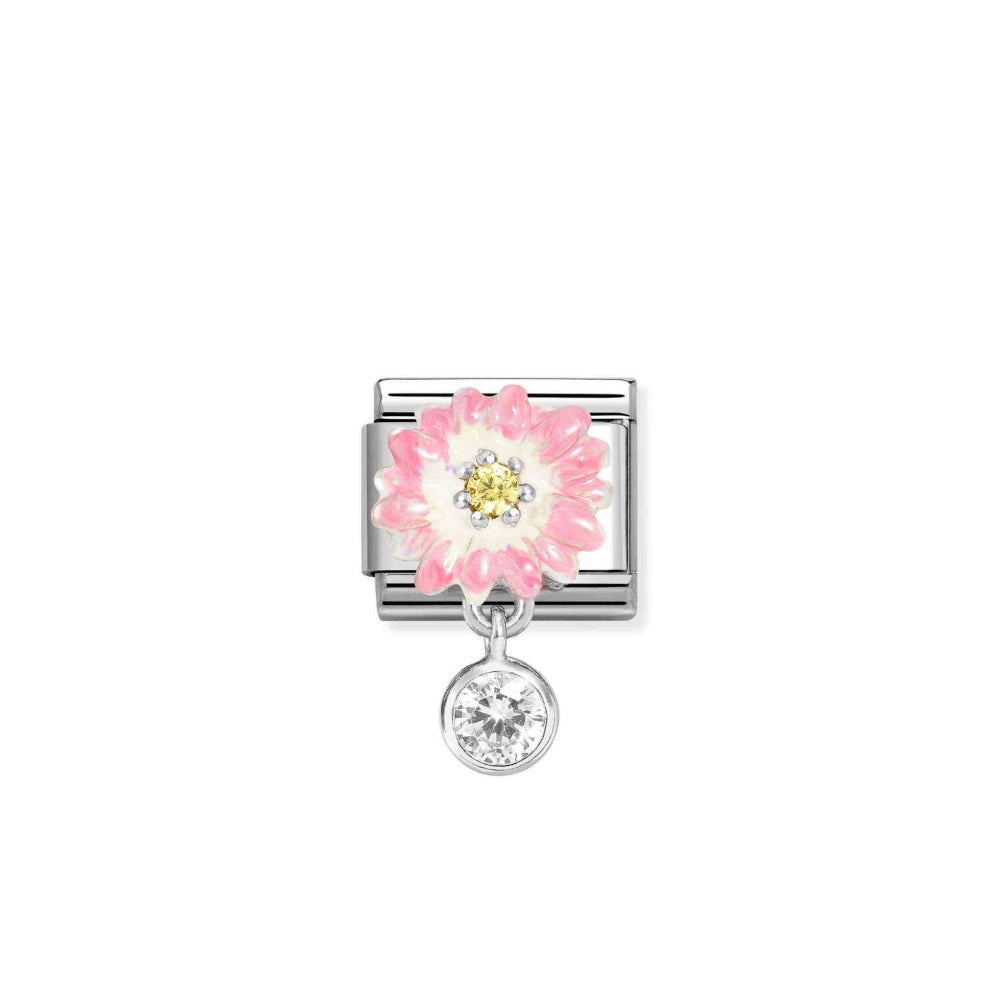 Silvershine Flower Drop Pink CZ Charm