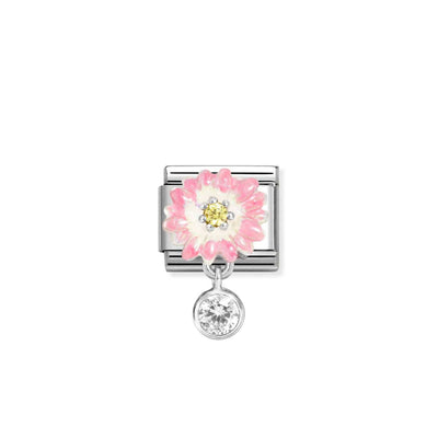 Silvershine Flower Drop Pink CZ Charm