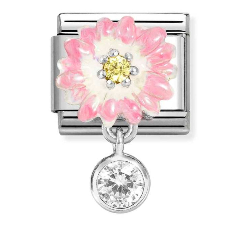 Silvershine Flower Drop Pink CZ Charm