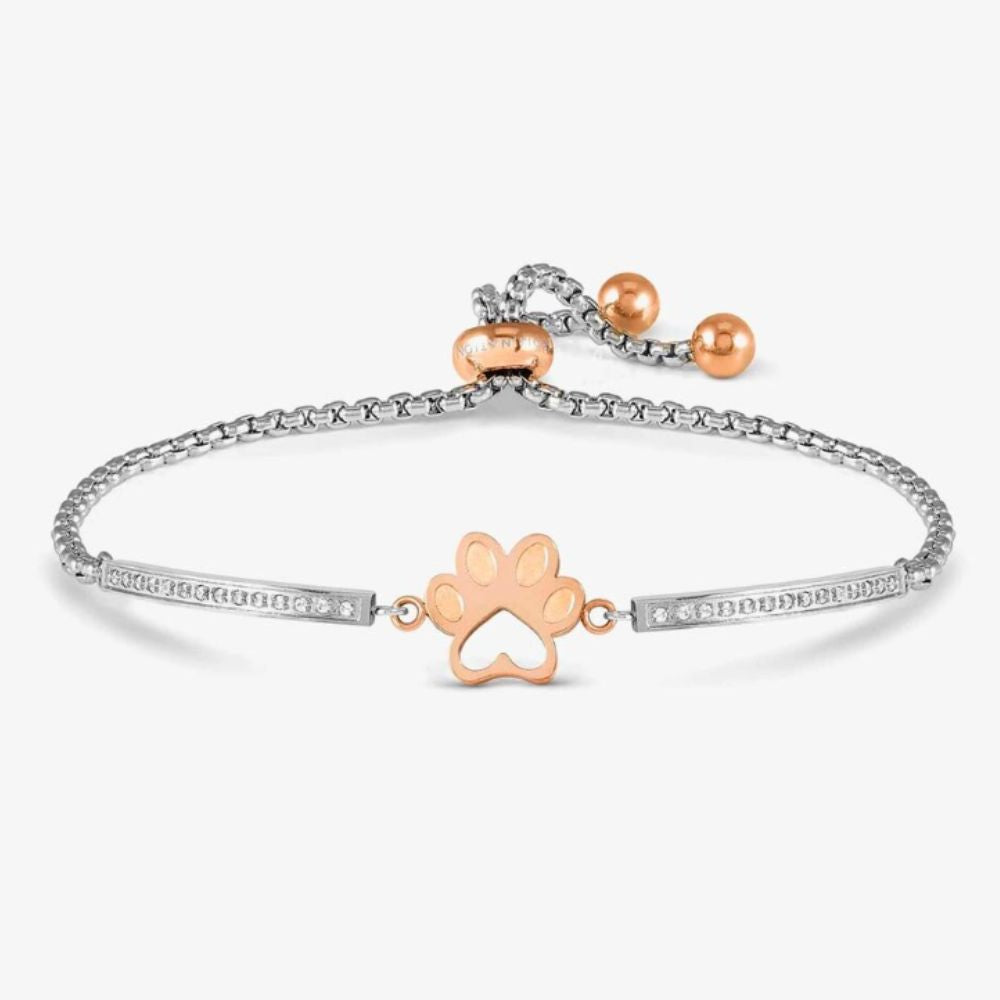 Milleluci Silver & Rose Gold Paw Print Toggle Bracelet