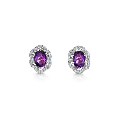 9ct White Gold Amethyst & Diamond Earrings