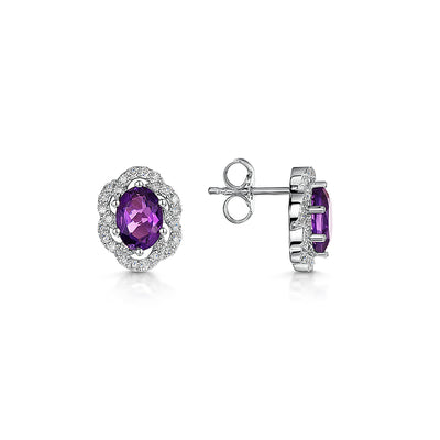 9ct White Gold Amethyst & Diamond Earrings