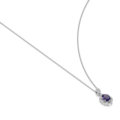 9ct White Gold Amethyst & Diamond Pendant & Chain