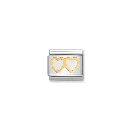 Classic Gold White Enamel Double Heart Charm