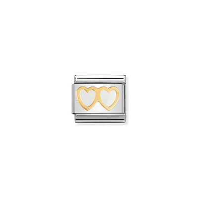 Classic Gold White Enamel Double Heart Charm
