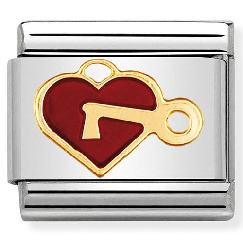 Classic Gold Red Enamel Heart & Key Charm