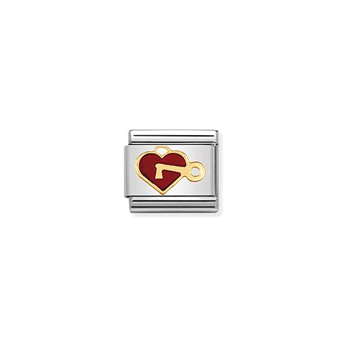 Classic Gold Red Enamel Heart & Key Charm