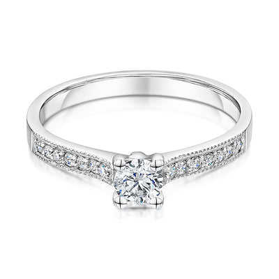 Low Set Platinum Solitaire With Diamond Shoulders 0.44cts